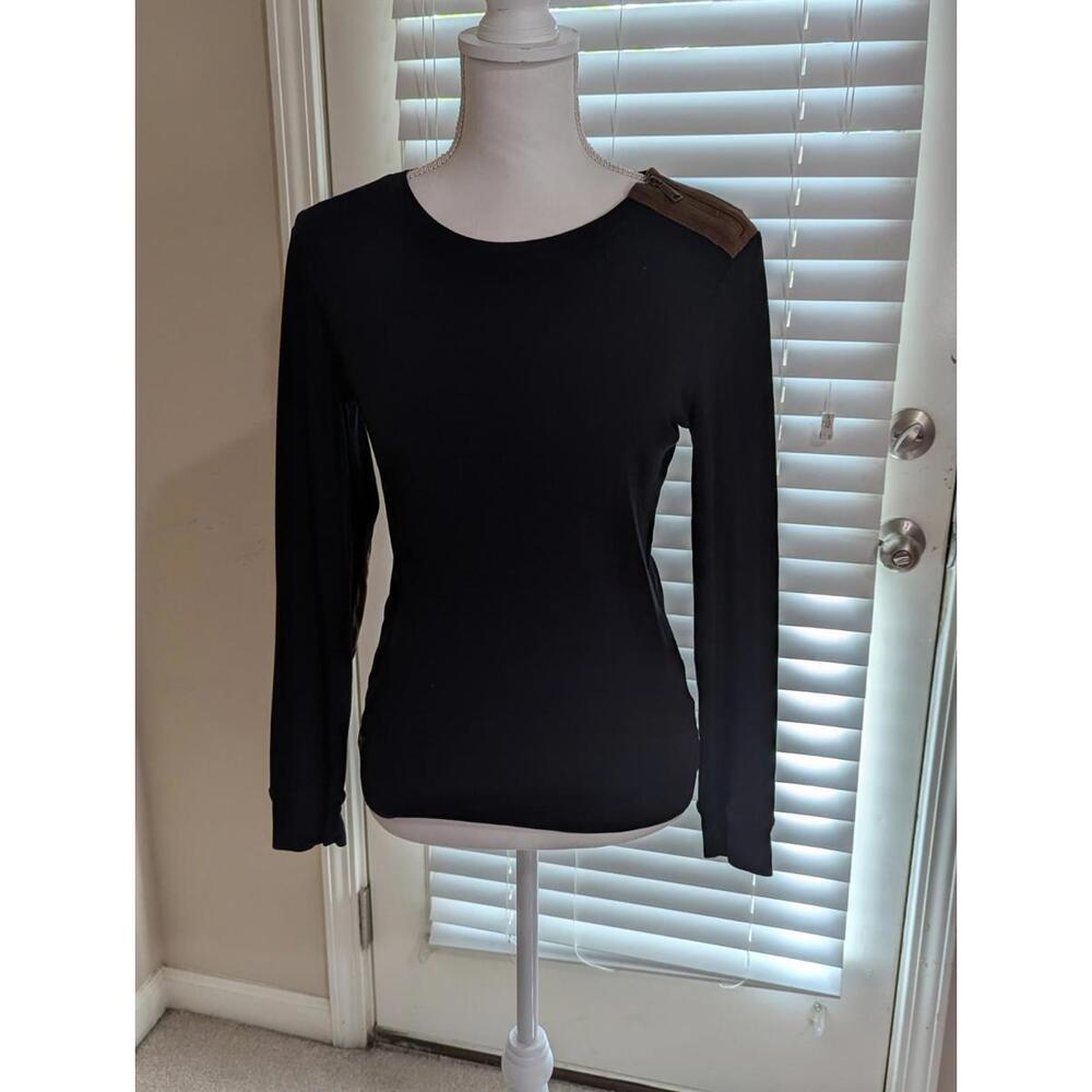 Women's Black Long Sleeve Shirt W Faux Suede Accents Casual Medium Ralph Lauren